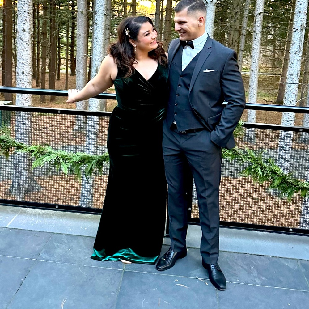 Revelry emerald green bridesmaid dress